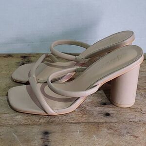 Arromic Women's‎ Heeled Sandals Square Toe Two Strap Block Heels nude